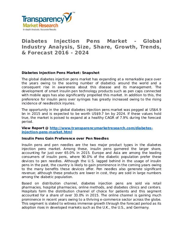 Diabetes Injection Pens Market Research Report and Forecast Diabetes Injection Pens Market - Global Industry A