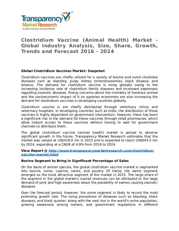 Clostridium Vaccine Market Research Report and Forecast up to 2025 Clostridium Vaccine (Animal Health) Market - Globa