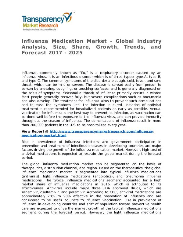 Influenza Medication Market Research Report and Forecast up to 2025 Influenza Medication Market - Global Industry Anal