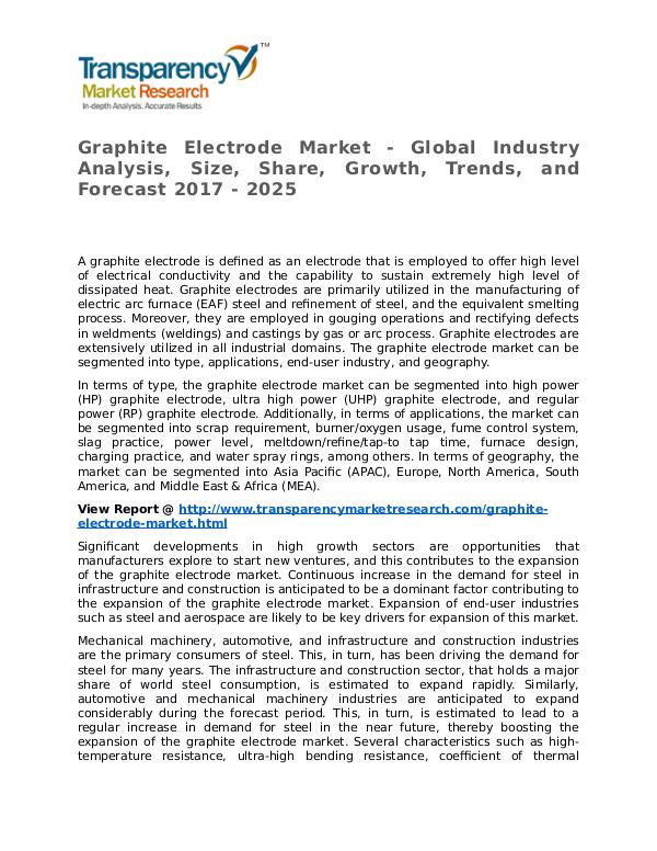 Graphite Electrode Market Research Report and Forecast up to 2025 Graphite Electrode Market - Global Industry Analys