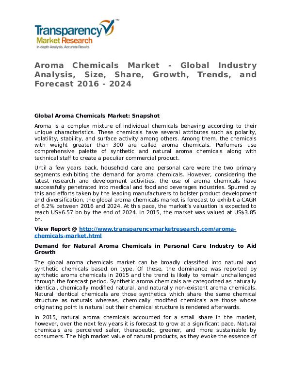 Aroma Chemicals Market Research Report and Forecast up to 2024 Aroma Chemicals Market - Global Industry Analysis,