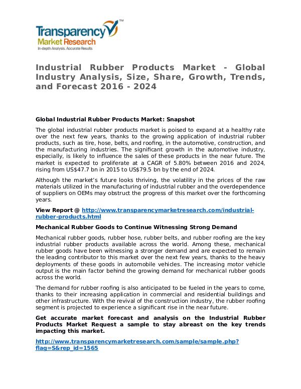 Industrial Rubber Products Market Research Report and Forecast Industrial Rubber Products Market - Global Industr