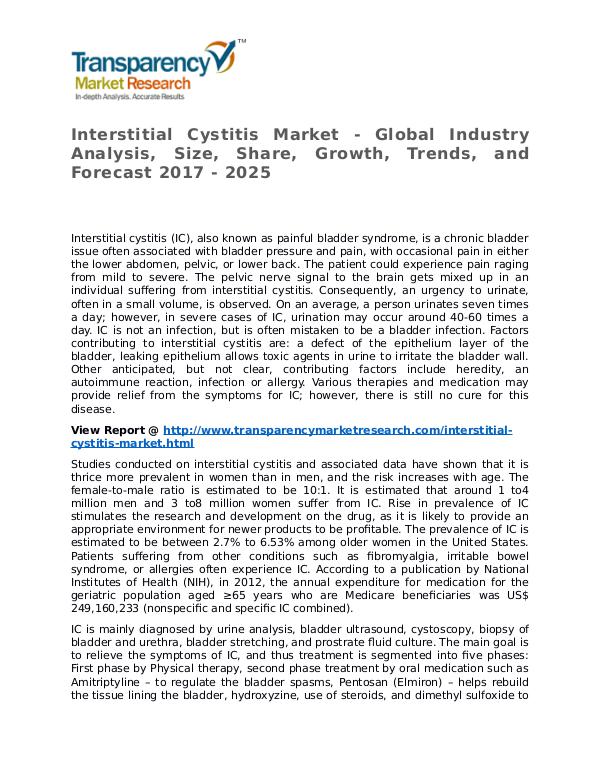 Interstitial Cystitis Market Research Report and Forecast up to 2025 Interstitial Cystitis Market - Global Industry Ana