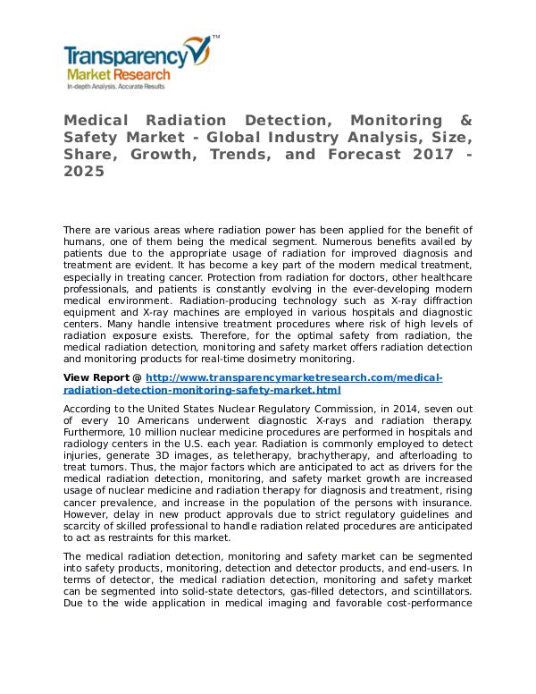 Medical Radiation Detection, Monitoring & Safety Market Medical Radiation Detection, Monitoring & Safety M