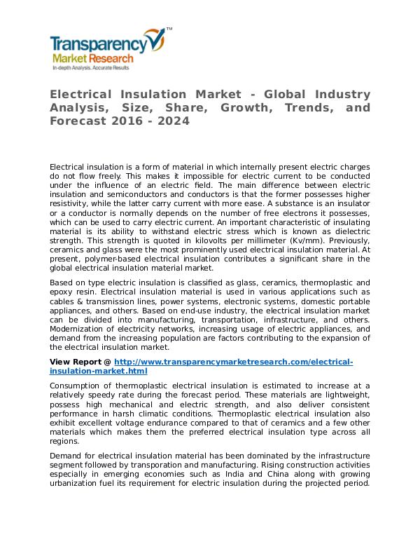 Electrical Insulation Market Research Report and Forecast up to 2024 Electrical Insulation Market - Global Industry Ana