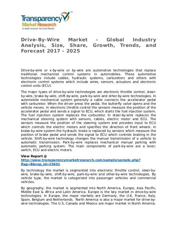 Drive-By-Wire Market Research Report and Forecast up to 2025 Drive-By-Wire Market - Global Industry Analysis, S
