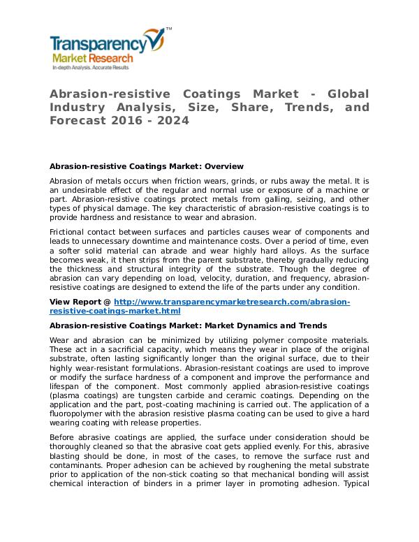 Abrasion-resistive Coatings Market Research Report and Forecast Abrasion-resistive Coatings Market