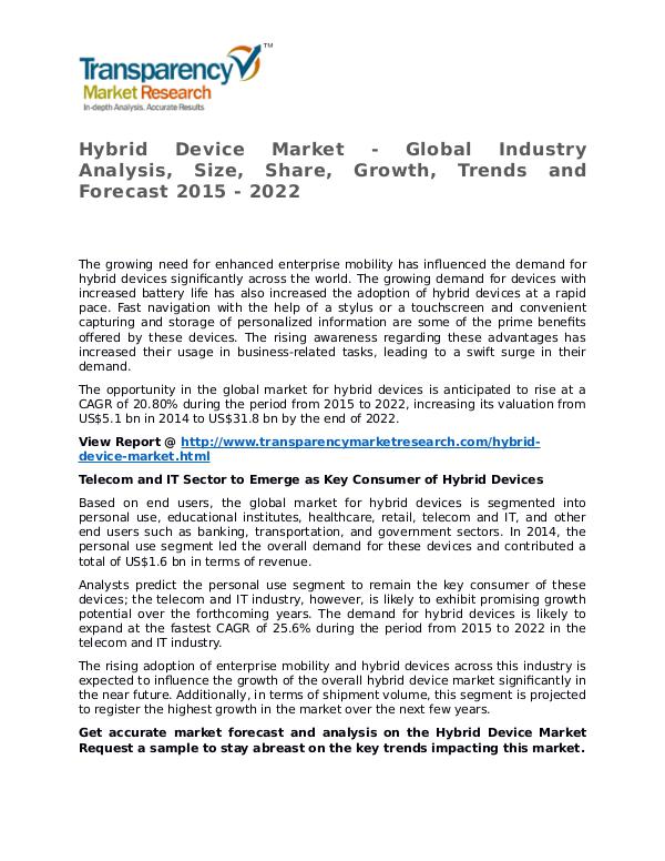 Hybrid Device Market Research Report and Forecast up to 2022 Hybrid Device Market Growth, Trends and Forecast