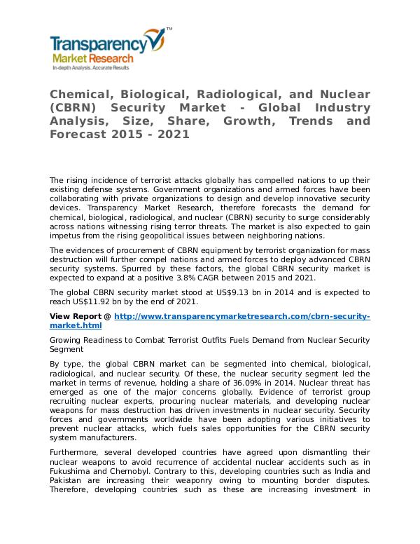 Chemical, Biological, Radiological, and Nuclear Security Market Chemical, Biological, Radiological, and Nuclear (C
