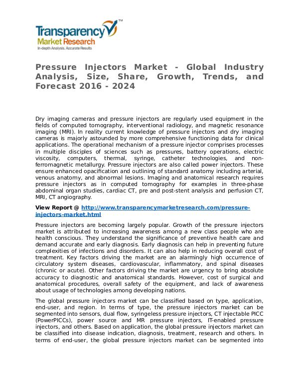 Pressure Injectors Market Research Report and Forecast up to 2024 Pressure Injectors Market