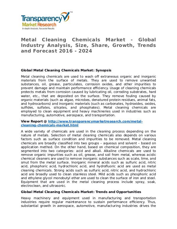 Metal Cleaning Chemicals Market Research Report and Forecast Metal Cleaning Chemicals Market