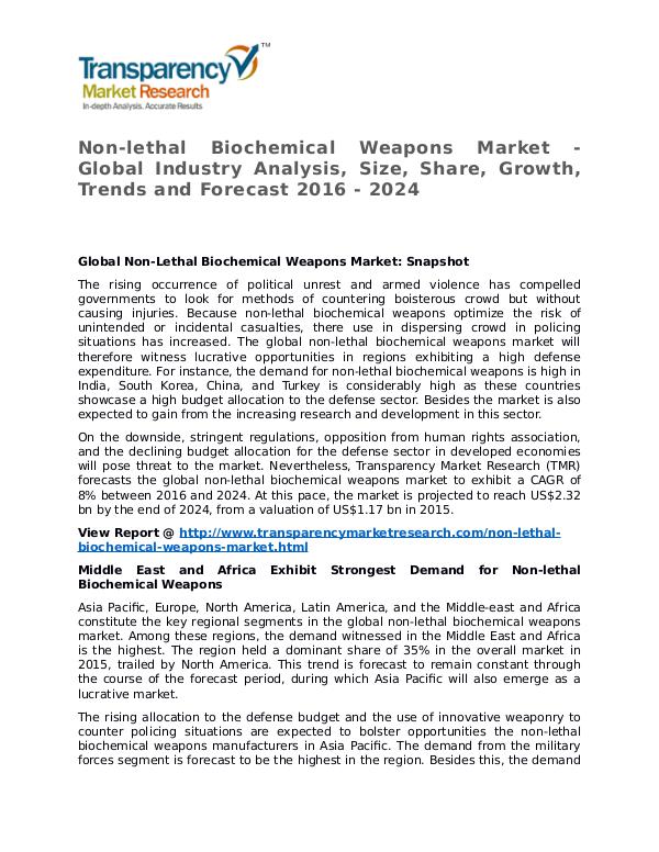 Non-lethal Biochemical Weapons Market Research Report and Forecast Non-lethal Biochemical Weapons Market