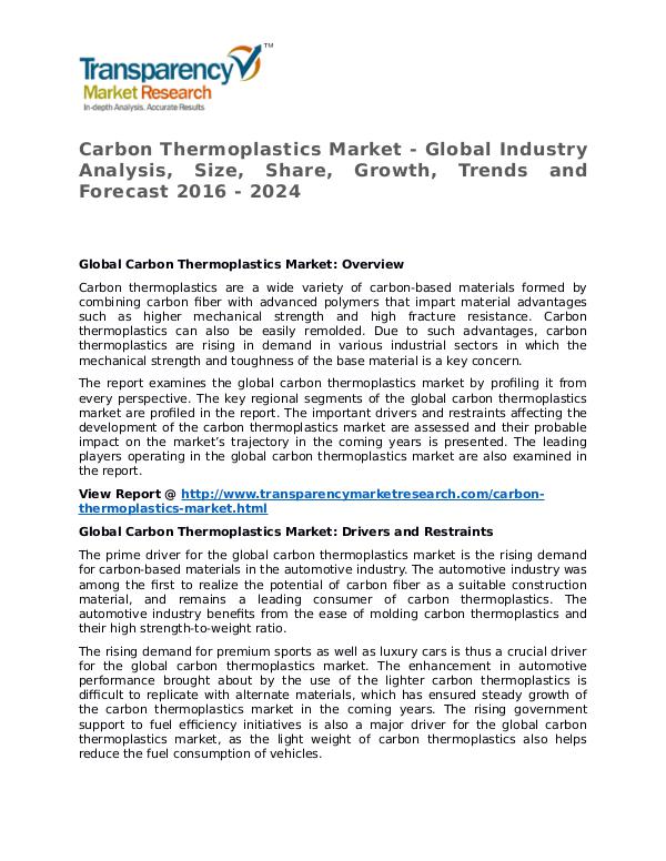 Carbon Thermoplastics Market Research Report and Forecast up to 2024 Carbon Thermoplastics Market