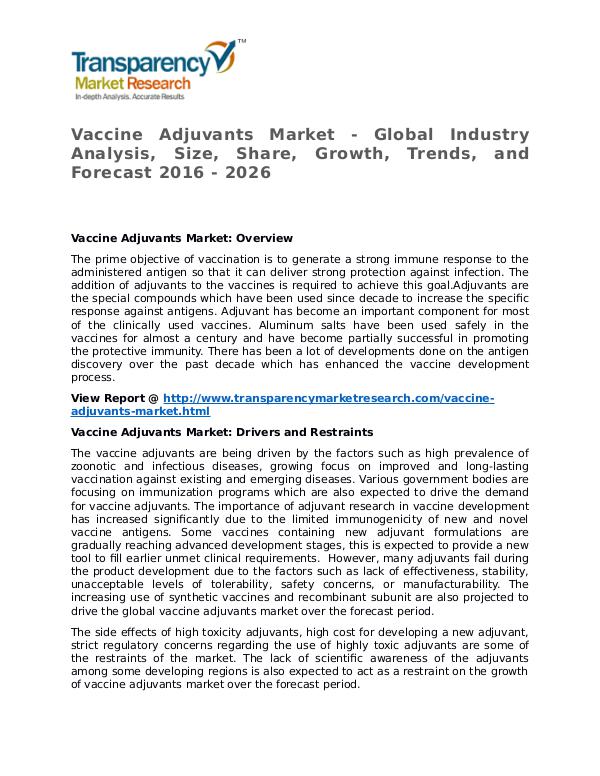 Vaccine Adjuvants Market Research Report and Forecast up to 2024 Vaccine Adjuvants Market