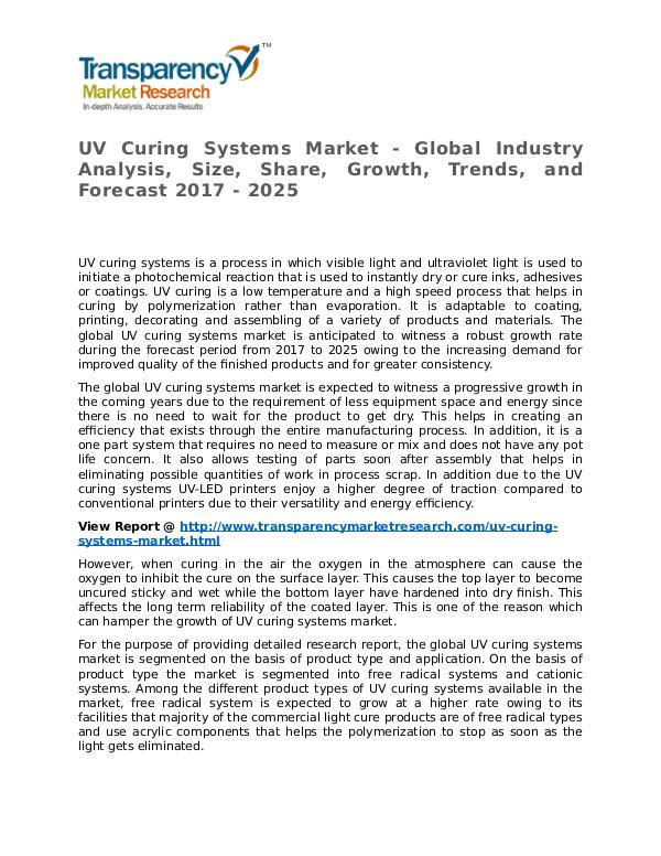 UV Curing Systems Market Research Report and Forecast up to 2025 UV Curing Systems Market