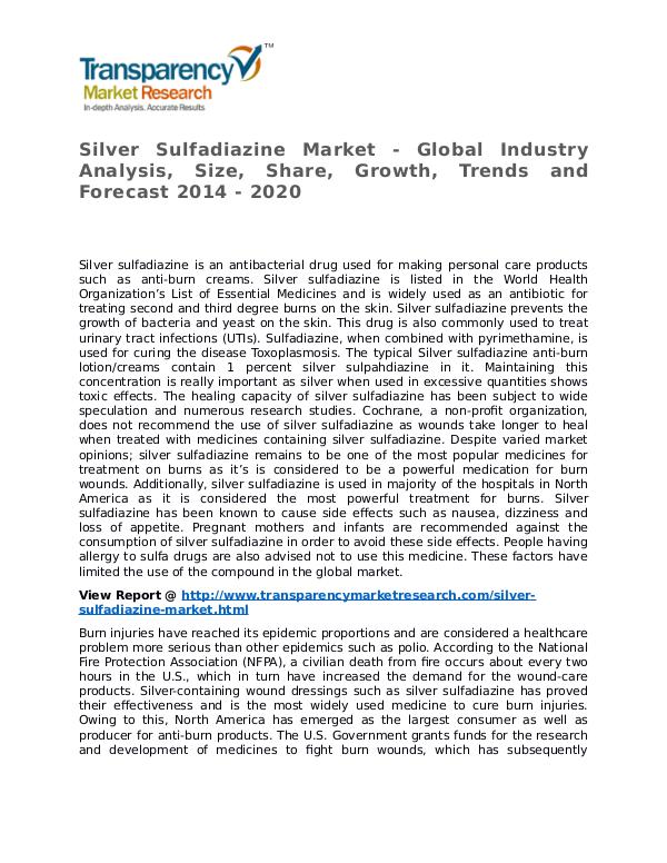 Silver Sulfadiazine Market 2014 Share, Trend and Forecast Silver Sulfadiazine Market