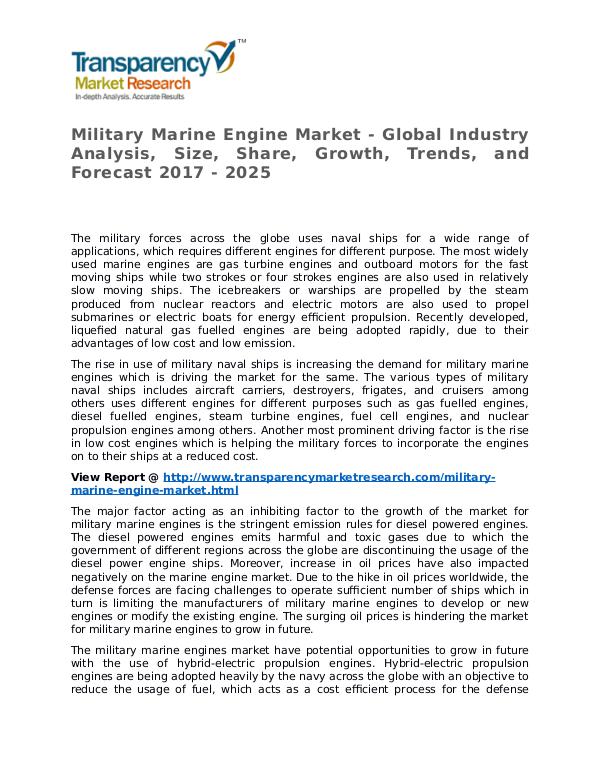 Military Marine Engine Market 2017 Share, Trend and Forecast Military Marine Engine Market