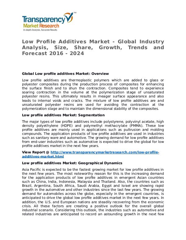 Low Profile Additives Market 2016 Share, Trend and Foreacast Low Profile Additives Market