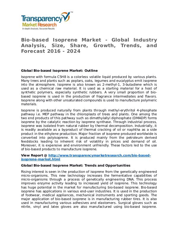 Bio-based Isoprene Market 2016 Share,Trend,Segmentation and Forecast Bio-based Isoprene Market