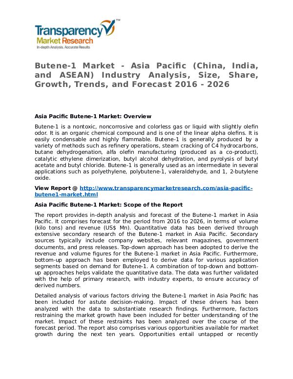 Butene-1 Market 2016 Share,Trend,Segmentation and Forecast to 2026 Butene-1 Market