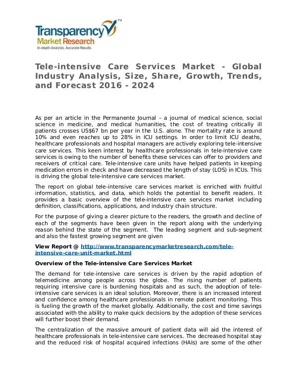 Tele-intensive Care Services Market 2016 Share,Trend and Forecast Tele-intensive Care Services Market