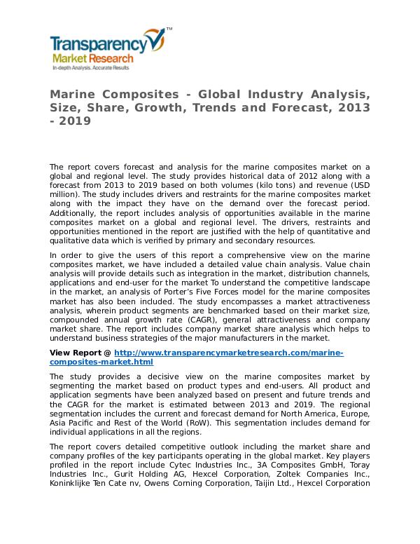 Marine Composites Market 2013 Share, Trend, Segmentation and Forecast Marine Composites - Global Industry Analysis, Size