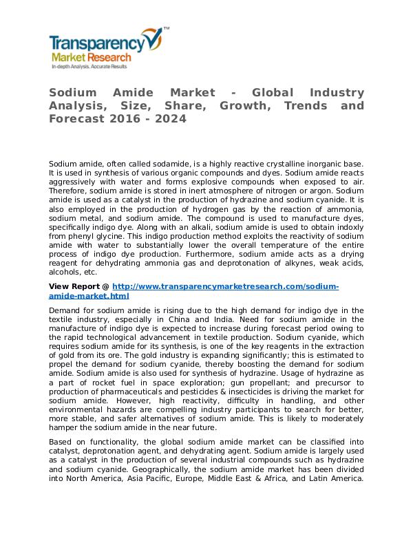 Sodium Amide Market 2016 Share, Trend, Segmentation and Forecast Sodium Amide Market - Global Industry Analysis, Si