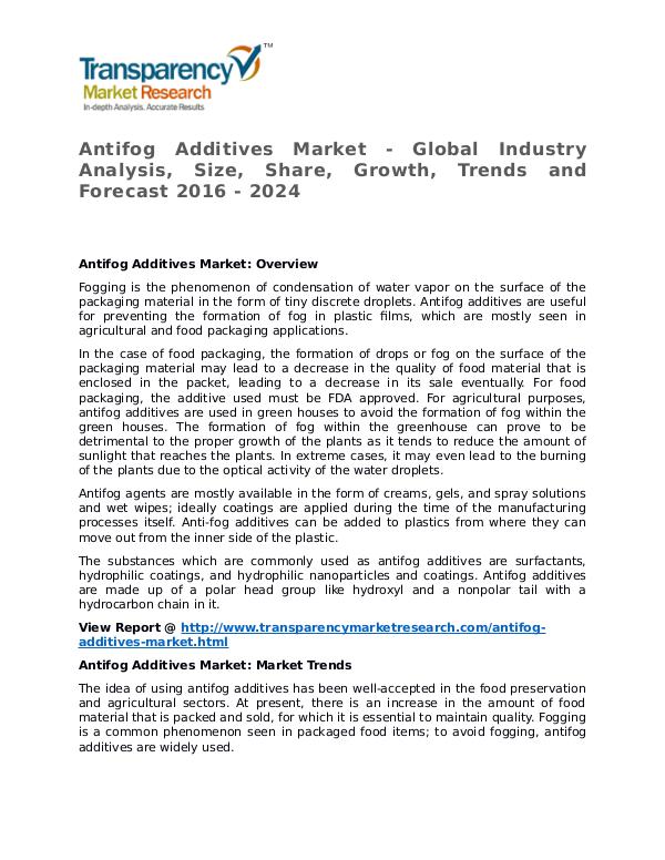 Antifog Additives Market SWOT Analysis Of Top Key Player Forecasts Antifog Additives Market - Global Industry Analysi
