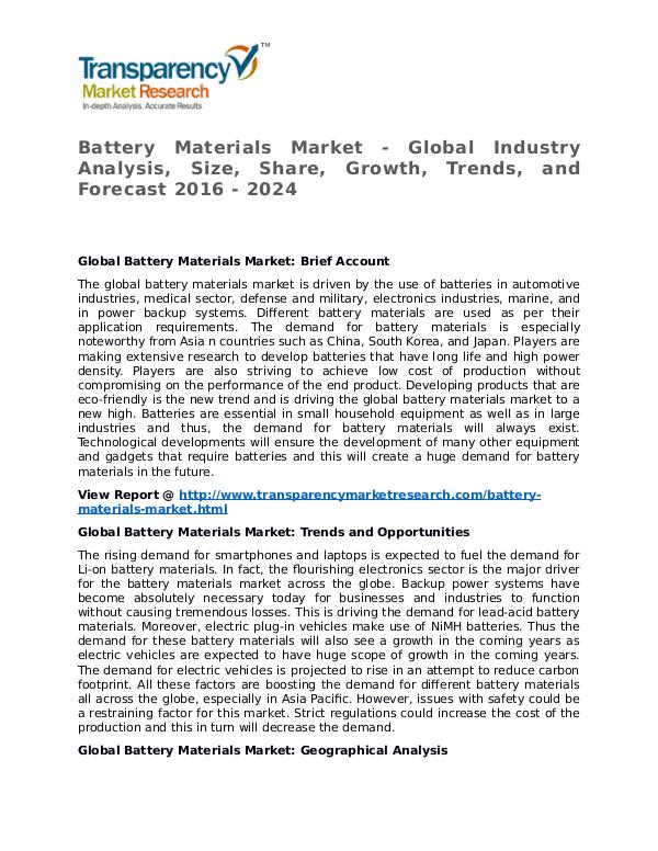 Battery Materials Market SWOT Analysis Of Top Key Player Forecasts Battery Materials Market - Global Industry Analysi