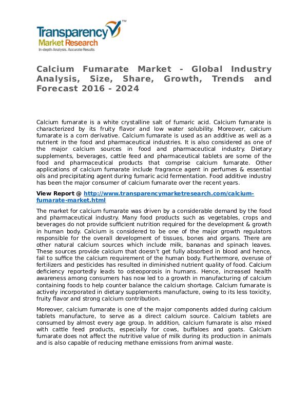 Calcium Fumarate Market SWOT Analysis Of Top Key Player Forecasts Calcium Fumarate Market - Global Industry Analysis