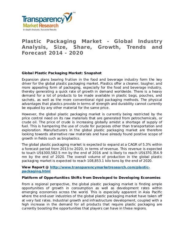 Plastic Packaging Market SWOT Analysis Of Top Key Player Forecasts Plastic Packaging Market - Global Industry Analysi