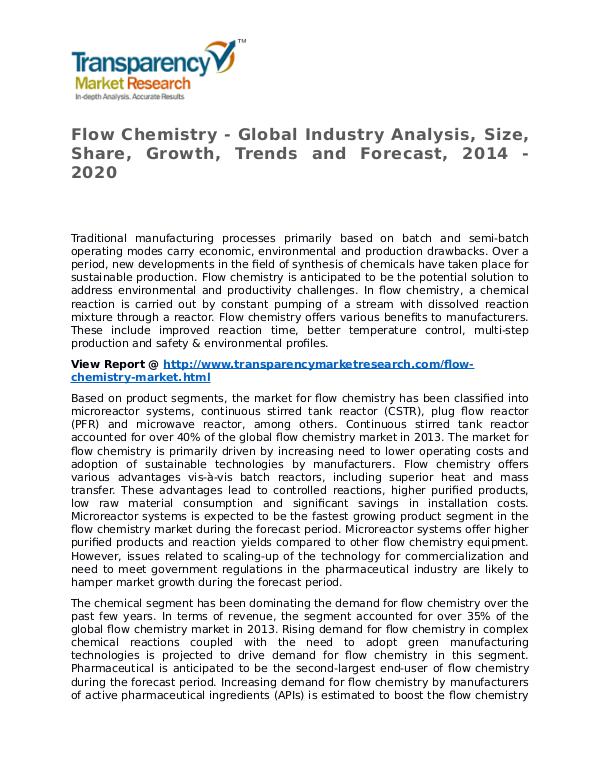 Flow Chemistry Market 2014 Share, Trend, Segmentation and Forecast Flow Chemistry - Global Industry Analysis, Size, S