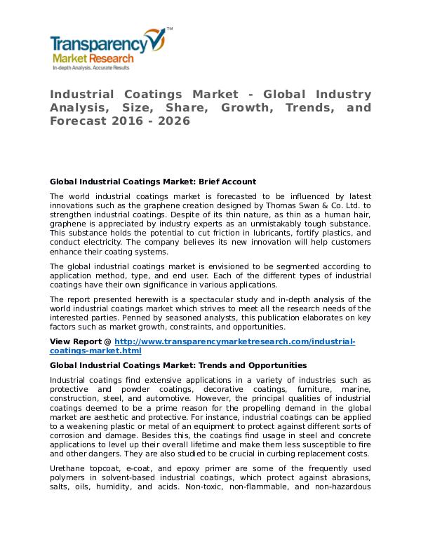 Industrial Coatings Market 2016 Share, Trend and Forecast Industrial Coatings Market - Global Industry Analy