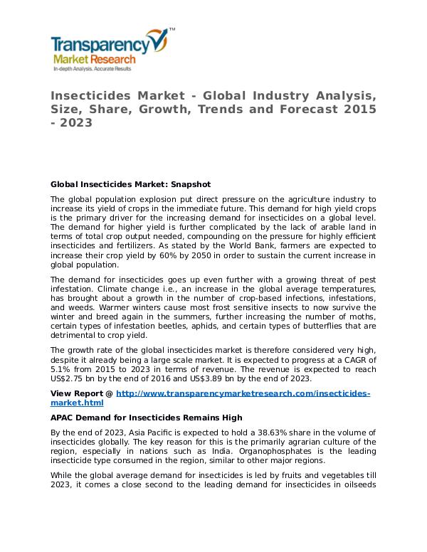 Insecticides Market 2015 Share, Trend, Segmentation and Forecast Insecticides Market - Global Industry Analysis, Si