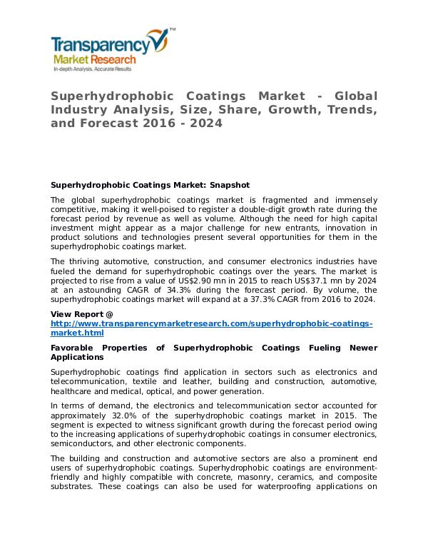 Superhydrophobic Coatings Market 2016 Superhydrophobic Coatings Market - Global Industry