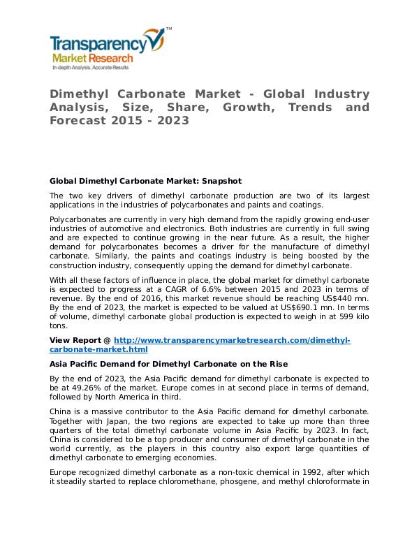 Dimethyl Carbonate Market SWOT Analysis Of Top Key Player Forecasts Dimethyl Carbonate Market - Global Industry Analys