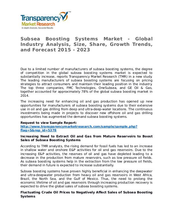 Subsea Boosting Systems Market - Global Industry Analysis by 2023 Subsea Boosting Systems Market