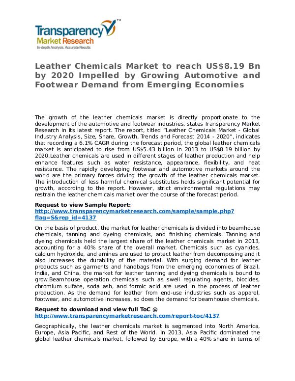 Leather Chemicals Market - Opportunity Assessment 2014 - 2020 Leather Chemicals MArket