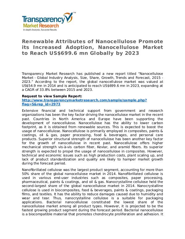 Nanocellulose Market - Opportunity Assessment 2015 - 2023 Nanocellulose Market