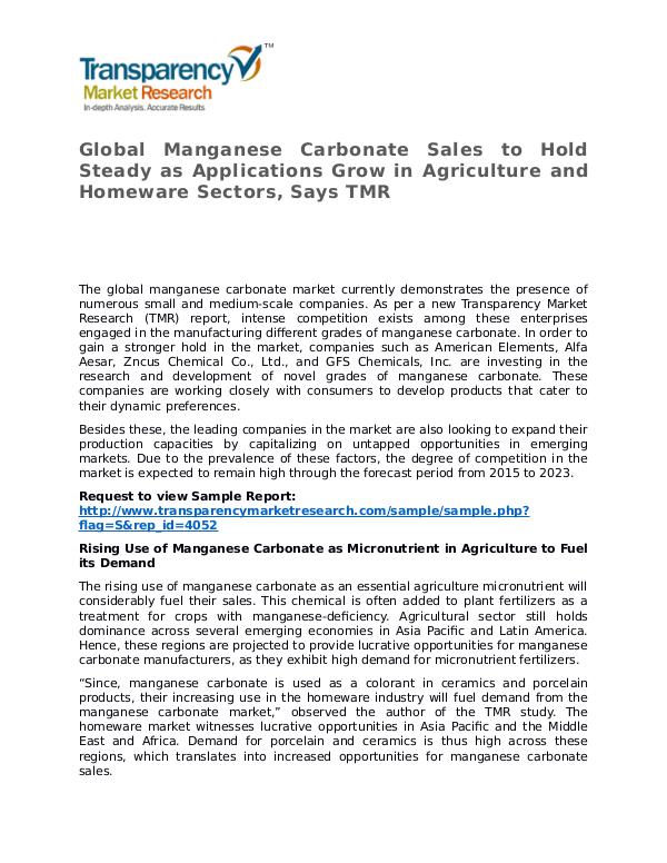 Manganese Carbonate Market - Global Industry Analysis by 2023 Manganese Carbonate Market