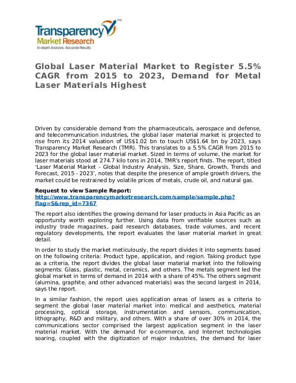 Laser Material Market - Opportunity Assessment 2015 - 2023 Laser Material Market