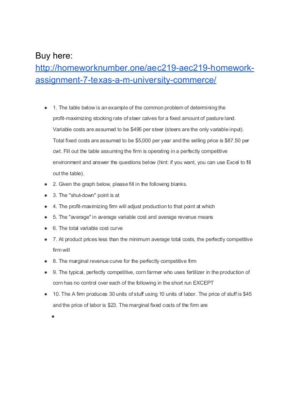 AEC219 AEC219 Homework Assignment 7 (Texas A&M University-Commerce)