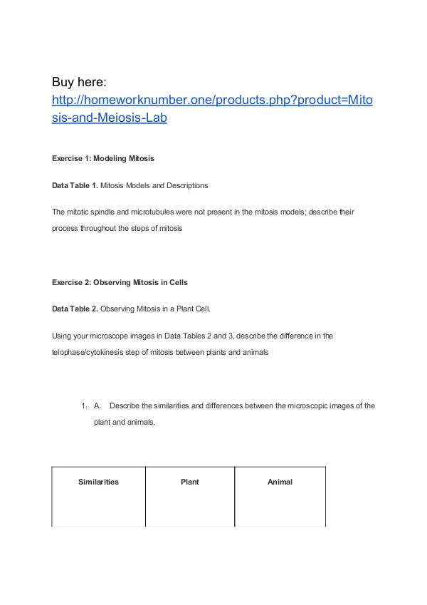 Mitosis and Meiosis Lab Homework Help