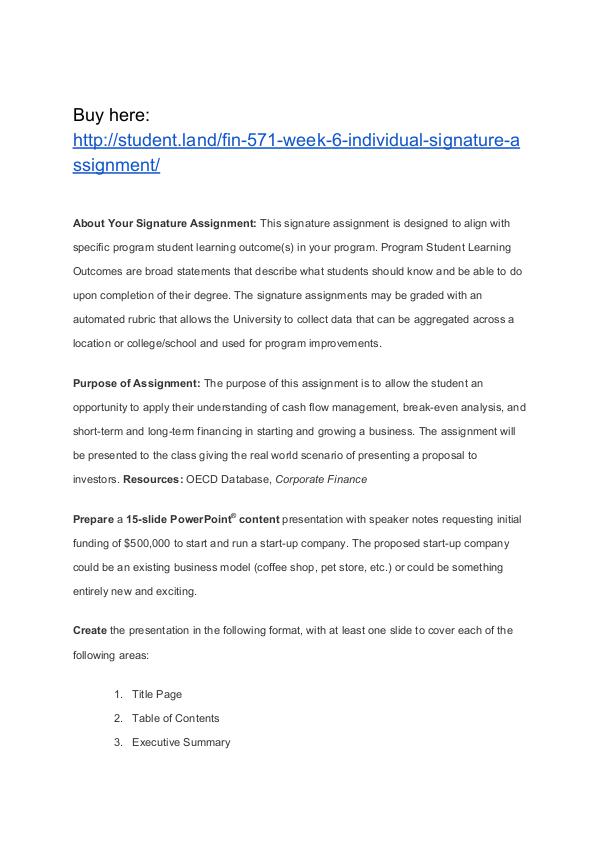 FIN 571 Week 6 Individual Signature Assignment Homework Help
