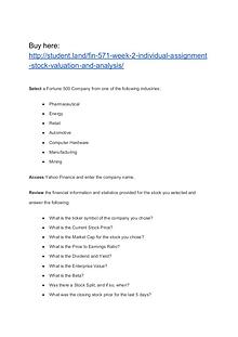 FIN 571 Week 2 Individual Assignment Stock Valuation and Analysis