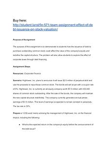 FIN 571 Team Assignment Effect of Debt Issuance on Stock Valuation