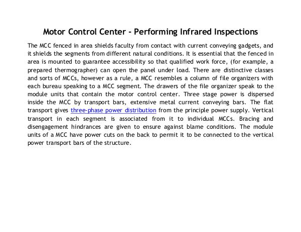 Motor Control Center - Performing Infrared Inspections Motor Control Center - Performing Infrared Inspect