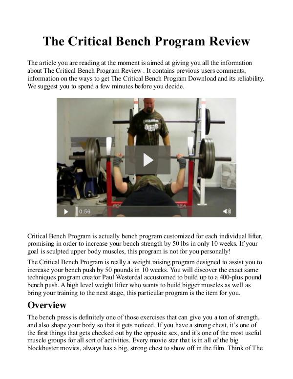 The Critical Bench Program 2.0 PDF / eBook Is Mike Westerdal's Book Free Download?