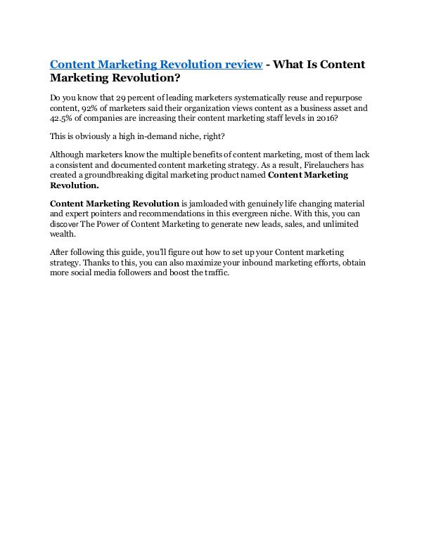 Marketing Content Marketing Revolution Review - $24,700 BONU