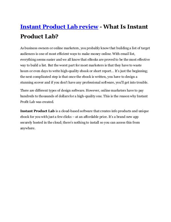 Marketing Instant Product Lab REVIEW and GIANT $21600 bonuse